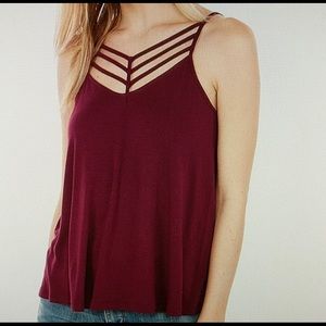 Express One Eleven Strappy Tank in Maroon - XS